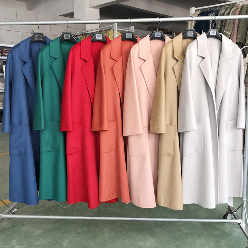 High quality water ripple double-faced cashmere women's long windbreaker new wool women winter red coat 201223