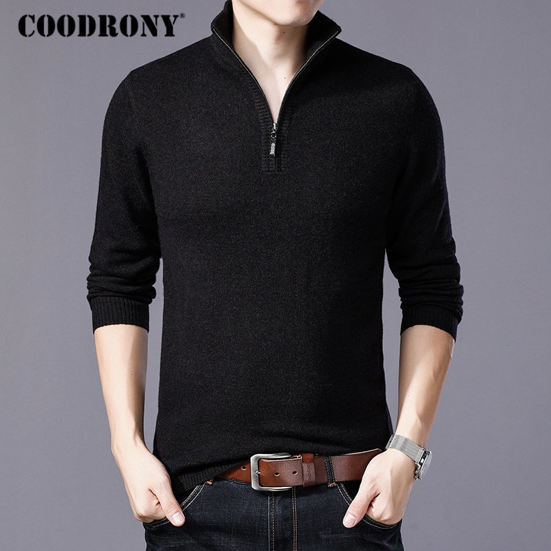 COODRONY Merino Wool Sweater Men Casual Zipper Turtleneck Pullover Men Autumn Winter Thick Warm Mens Sweaters Pull Homme W001 201118