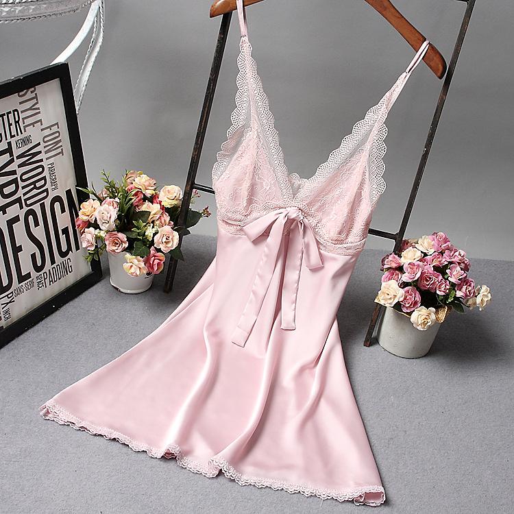 Spaghetti Strap Nightgown Female Sexy Satin Nightdress Sleepwear Lace Patchwork Intimate Lingerie Home Dressing Gown Nightwear, Pink
Spaghetti Strap Nightgown Female Sexy Satin Nightdress Sleepwear Lace Patchwork Intimate Lingerie Home Dressing Gown Nightwear, Pink