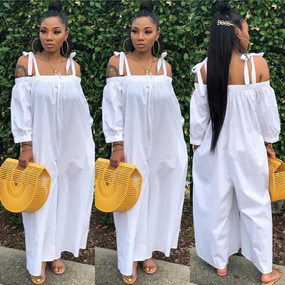 Fashion Women Jumpsuits Loose Style Slash Neck Lace up Straps Long Sleeves Elegant Lady Jumpsuits Rompers Straight Pants Fall 201007