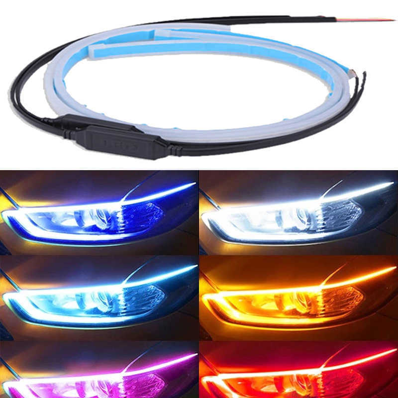 2pcs Waterproof Flexible Universal Car LED DRL Daytime Running Light Flow Runs Headlight LED Strip Brake Turn Signal Light