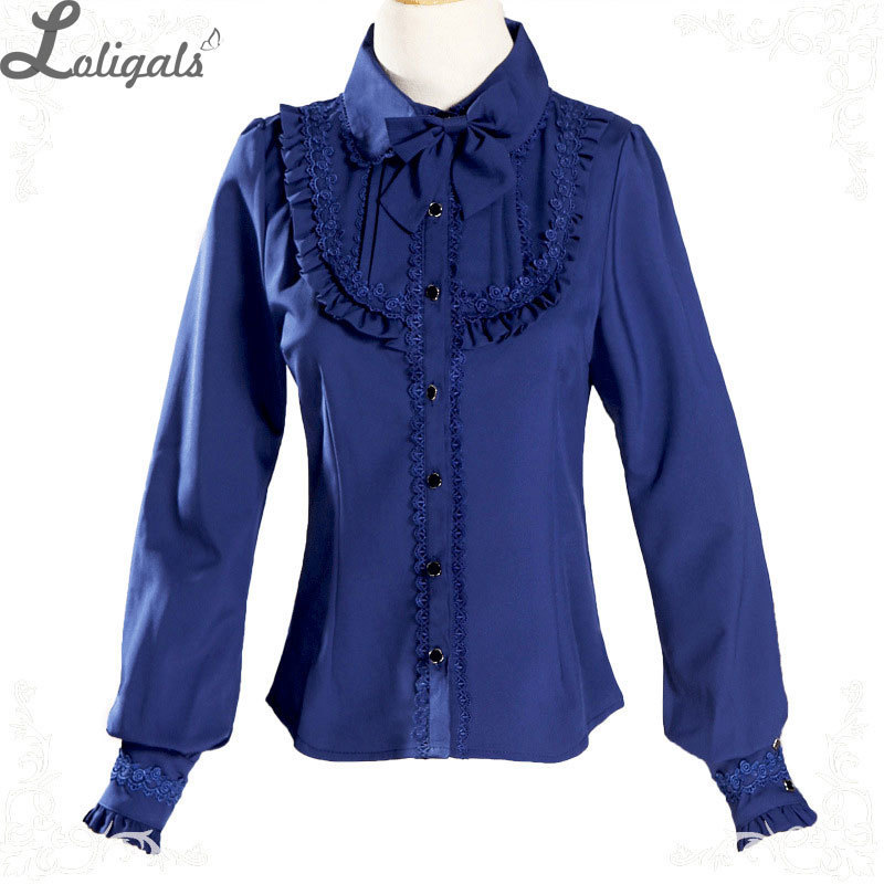 Warm Thick Women's Shirt Long Sleeve White Black Lolita Fleeced Blouse with Bowknot T200321