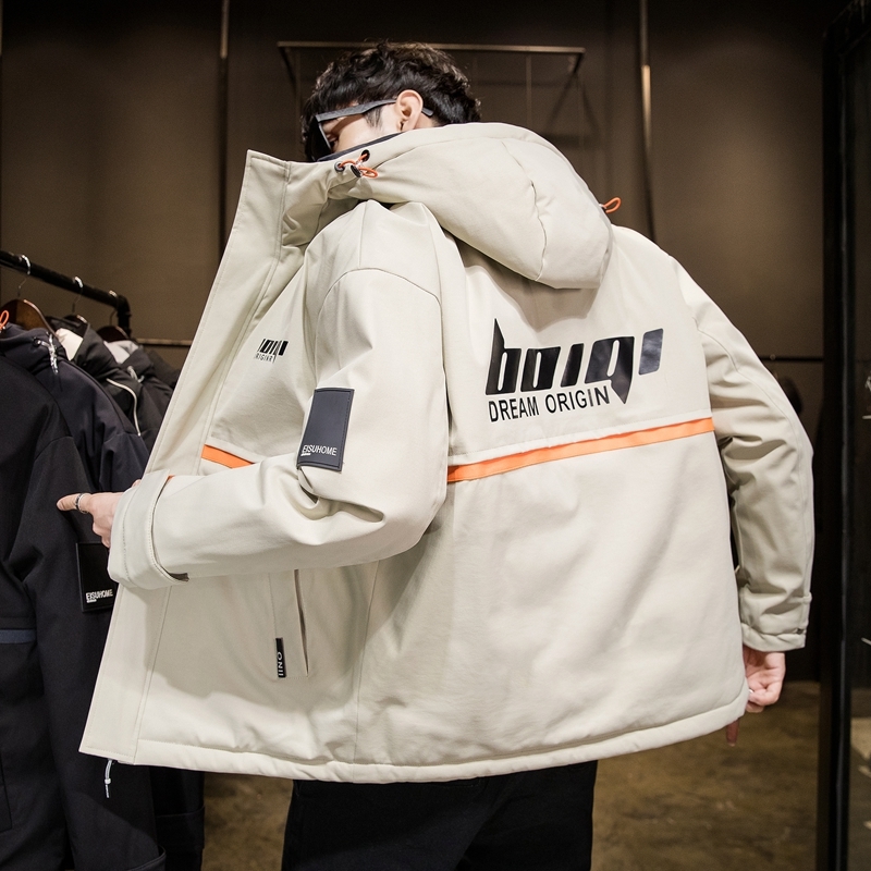 Men's jacket thicken cotton-coated warm winter wind-proof man-made jackets down parka with hood outwear gout transport RYJU, Black 
Men's jacket thicken cotton-coated warm winter wind-proof man-made jackets down parka with hood outwear gout transport RYJU, Black