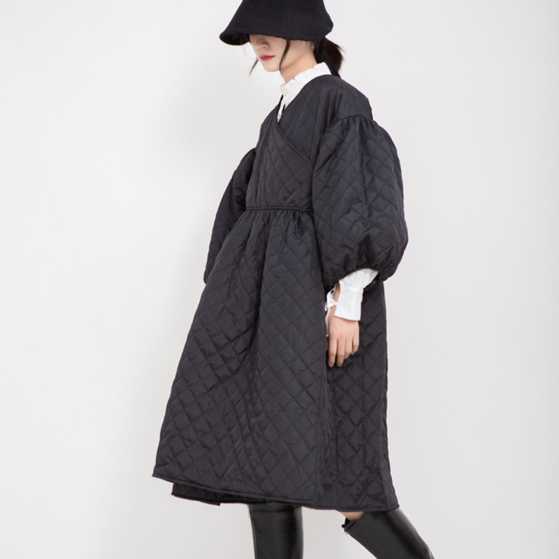 SHENGPALAE Black Korean Fashion Winter Jacket Jackets V Collar Half Sleeve Loose Big Personality Large Hem Coat Women JL103 201217