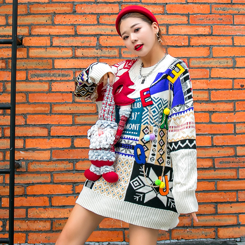 Ladies women's Christmas loose retro mesh 2020 heavy industry fall and winter wear lazyknit sweater, White
Ladies women's Christmas loose retro mesh 2020 heavy industry fall and winter wear lazyknit sweater, White