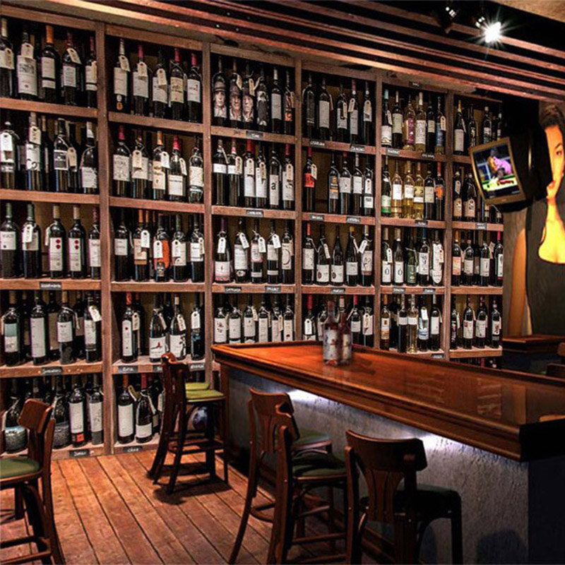 European Style 3D Wallpaper Modern Red Wine Bottles Wooden Wine Rack Photo Wall Murals Cafe Bar