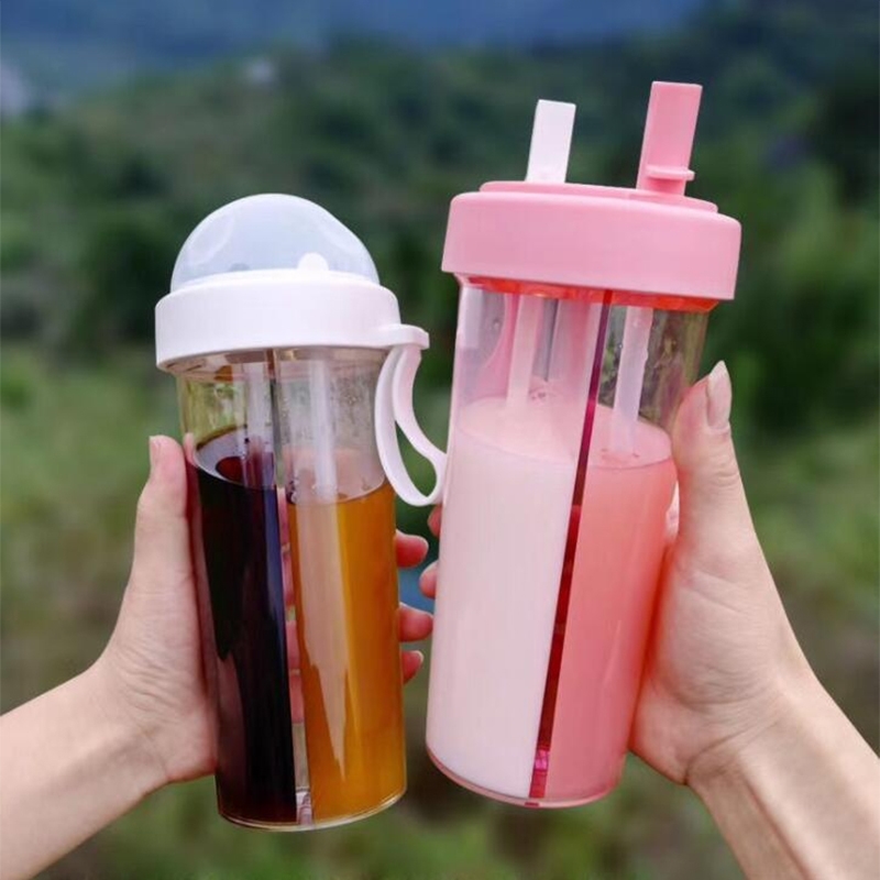 Double-tube Two Drink Water Bottle Portable Outdoor Travel Creative Dual-use Drinking Cup Leak Proof Couple Christmas Gift Cup LJ200821
