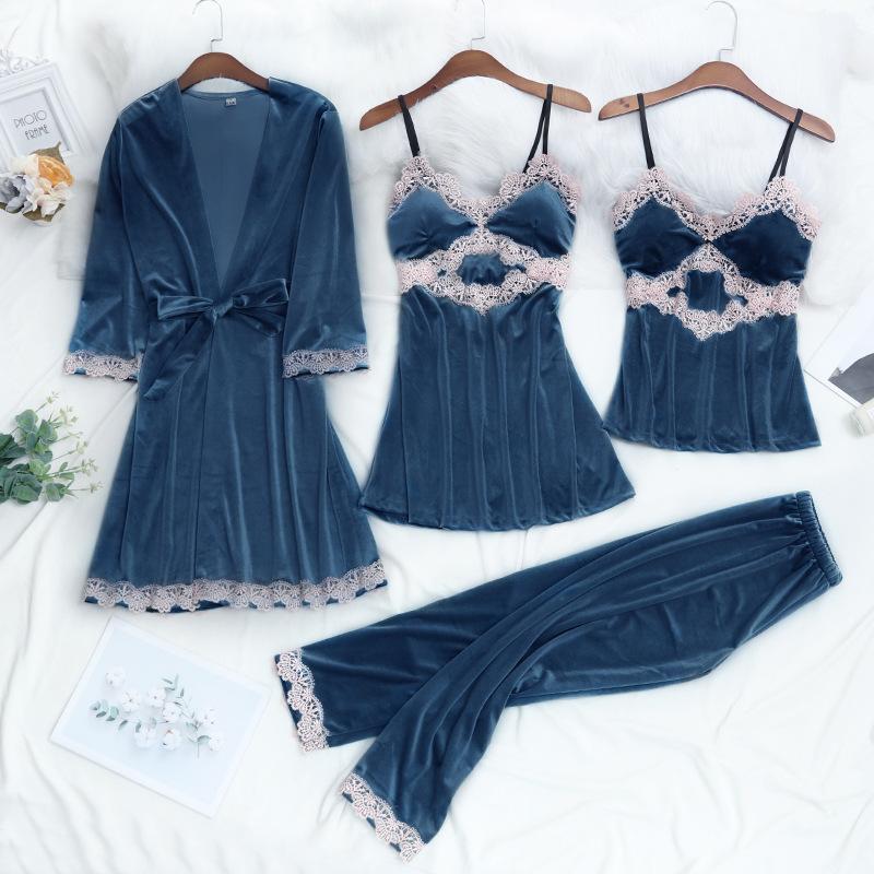 4 Pieces Velvet Warm Pajamas Set Women Sexy Lace Sleepwear Pajamas Suit Autumn Winter Sling Nightdress Woman Nightwear pijamas, Red
4 Pieces Velvet Warm Pajamas Set Women Sexy Lace Sleepwear Pajamas Suit Autumn Winter Sling Nightdress Woman Nightwear pijamas, Red