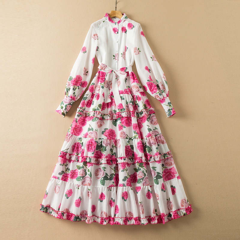 2023 Spring Blue / Pink Floral Print Belted Dress Long Sleeve Stand Collar Buttons Cotton Single-Breasted Casual Dresses S3F161938
2023 Spring Blue / Pink Floral Print Belted Dress Long Sleeve Stand Collar Buttons Cotton Single-Breasted Casual Dresses S3F161938