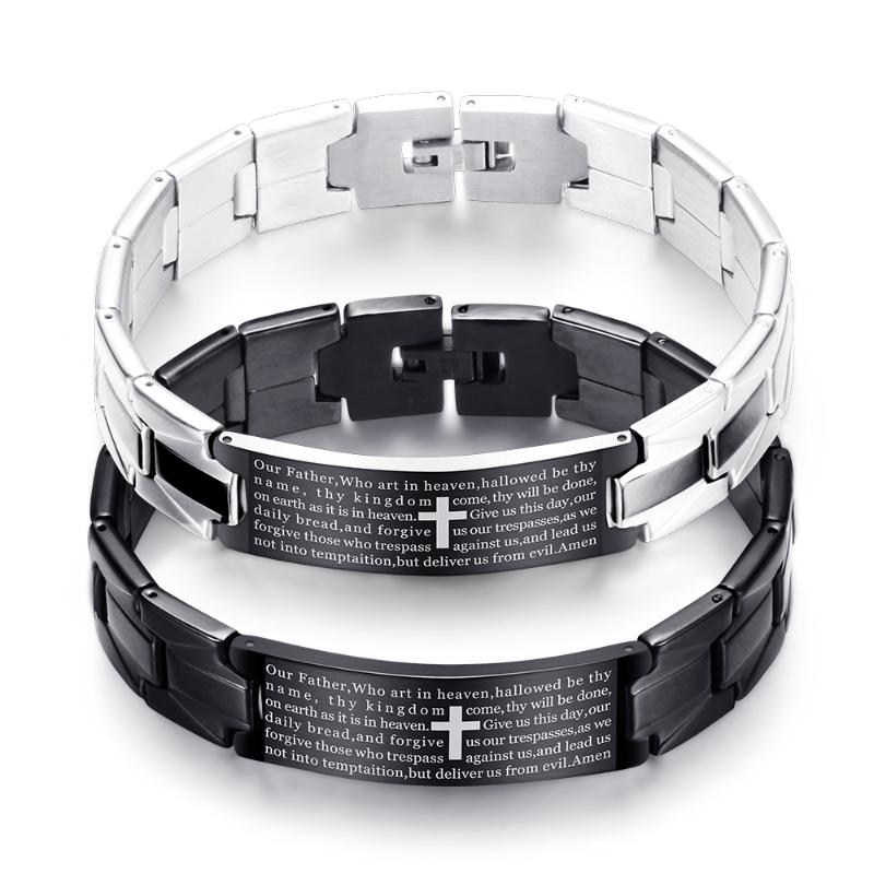 Tennis Bible Cross Men's Bracelet Black Stainless Steel Strap Bracelets For Man Fashion Jewelry
Tennis Bible Cross Men's Bracelet Black Stainless Steel Strap Bracelets For Man Fashion Jewelry