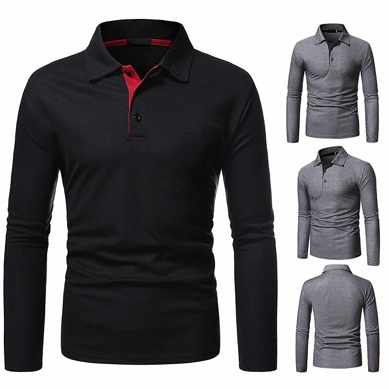 

men's Golf Shirt Solid Color Turndown Street Daily Button-Down Long Sleeve Tops Casual Comfortable Black Dark Gray g80c#