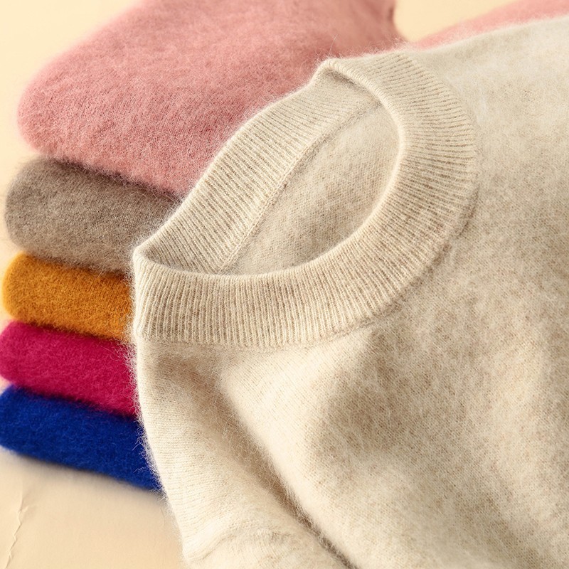 Fall Winter Clothes Women 100% Mink Cashmere Pullover Sweater Pink Knitwear Woman Long Sleeve O-neck Oversized Jumper Wool 201130