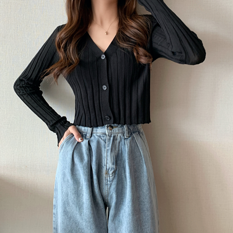 White V-neck Sweater Long Sleeve Women's Autumn New Slim Fit Cardigan Thin Coat 201031