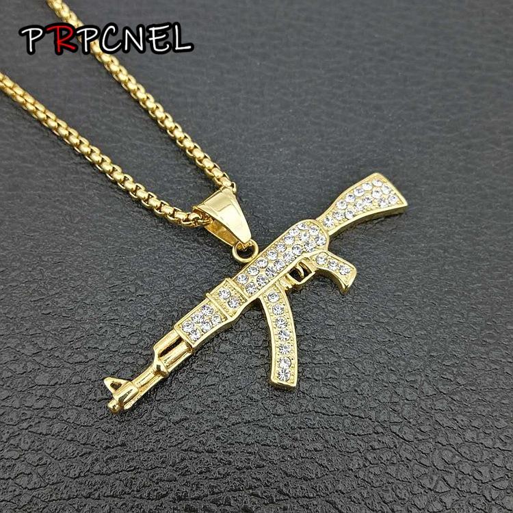 Gun Stainless steel Pendant Necklace Iced Out Rhinestone With Hip Hop Miami Cuban Chain Gold Silver Color Men Women Jewelry
Gun Stainless steel Pendant Necklace Iced Out Rhinestone With Hip Hop Miami Cuban Chain Gold Silver Color Men Women Jewelry