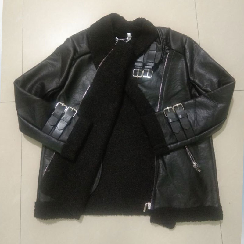 Plus Velvet Thick BF Wind Winter Short Jacket Women Korean Motorcycle Jacket PU Leather One Lamb Wool Jackets Female 328 201020