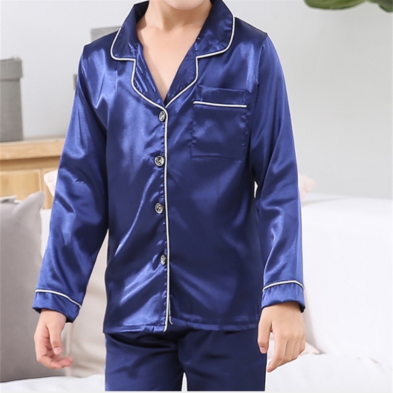 Kids pyjamas Not included Blindfold Children's Pajamas Autumn Long Sleeve Girls Sleepwear Set Boys Silk Pajamas Suit for Kid LJ201216