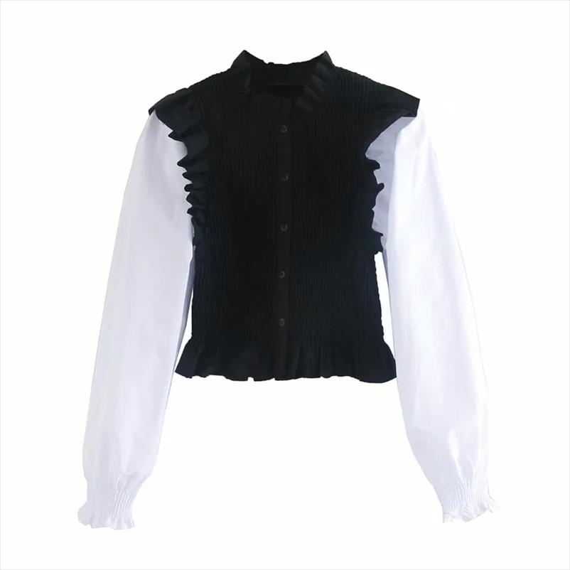 Woman Contrast Color Splicing Elastic Shirt Femme Puff Sleeve Slim Blouse Casual Lady Short Tops Smock Blusas S8007, White
Woman Contrast Color Splicing Elastic Shirt Femme Puff Sleeve Slim Blouse Casual Lady Short Tops Smock Blusas S8007, White
