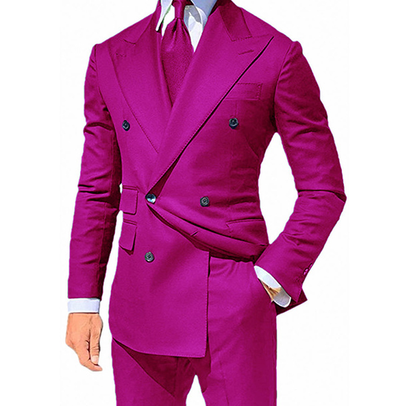 Yellow Double Breasted Slim fit Suits for Men Peaked Lapel Custom 2 piece Wedding Groom Tuxedos Man Fashion Clothes Set Jacket 201106