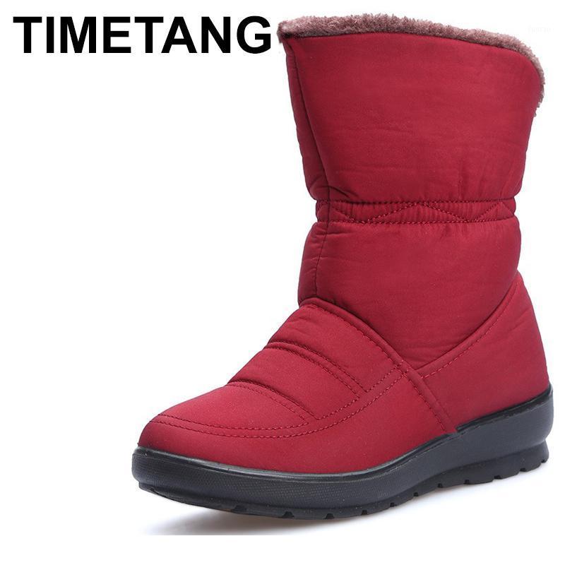 TIMETANGWomen winter boots new Mid-Sleeve Women Mother Snow Boots CottonShoes plus size Light waterproof non-slip Ankle bootE9331, Black