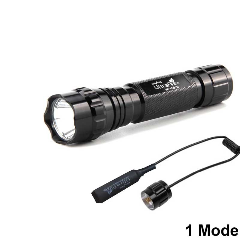 

UltraFire tactical flashlight XP-L V6 1 mode remote control LED flashlight lantern hunting flash 18650 battery glare flashlight 201204, Black