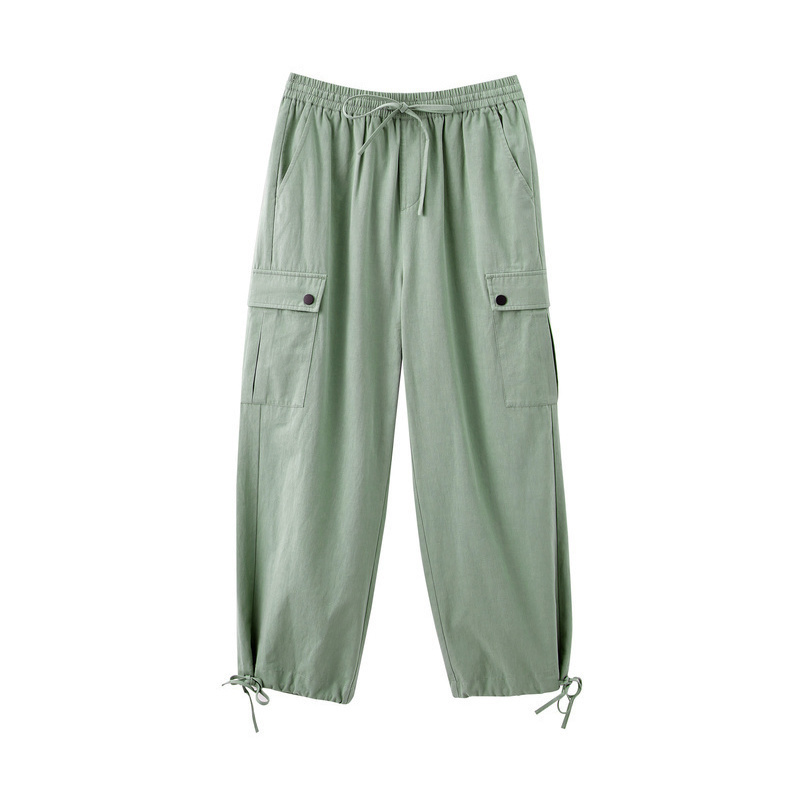 INMAN Spring Autumn 100%Cotton Solid Elastic Waist Pocket Fashion Cool Women Cargo Pants 201111