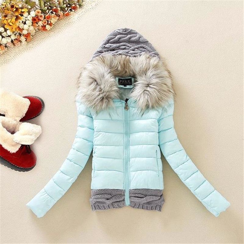 Women's Parkas Winter Warm Coat Short Jacket Slim Fur Collar Knitting Hat Casual Coat Oversize Female Outerwear Clothing 201217