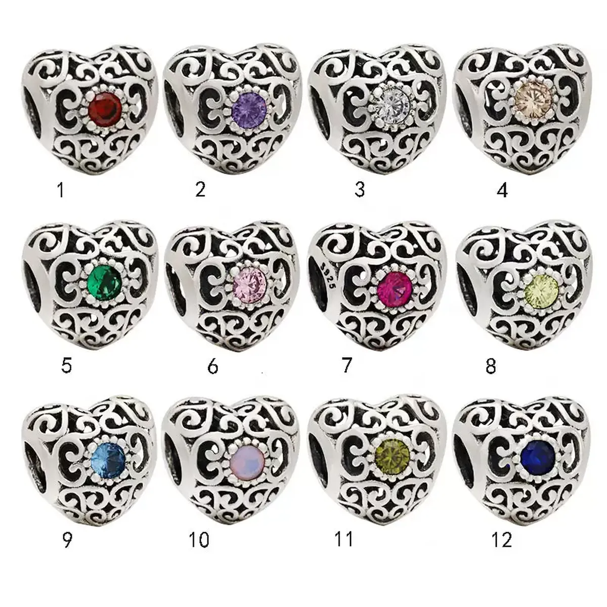 Brand 100% 925 Sterling Silver Hollow Birthstone Heart Charm Fit Pandora Original European Charm Bracelet Fashion Women Jewelry Accessories, Bronze;silver
Brand 100% 925 Sterling Silver Hollow Birthstone Heart Charm Fit Pandora Original European Charm Bracelet Fashion Women Jewelry Accessories, Bronze;silver