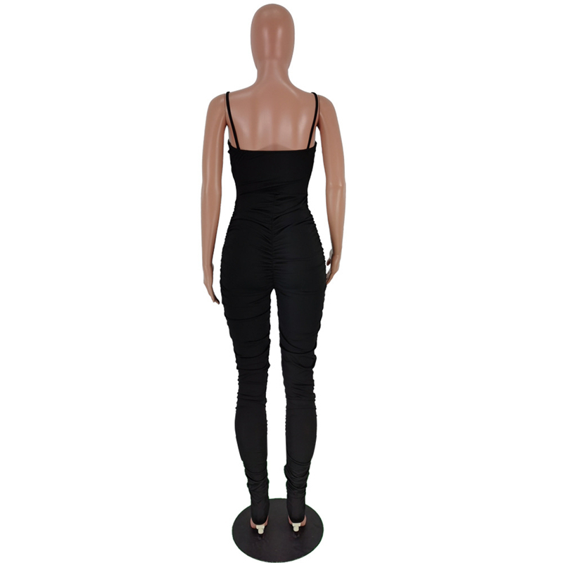 Tsuretobe Stacked Jumpsuit Women Skinny Rompers Sleeveless Spaghetti Strap Overalls Stacked Leggings Bodycon Club Outfits Female T200509