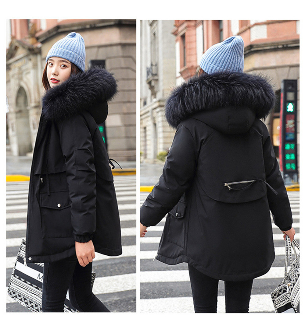 Cotton Thicken Warm Winter Jacket Coat Women Casual Parkas Fur Lining Pockets Fur Collar Warm Hooded Parka Mujer Coats 201110