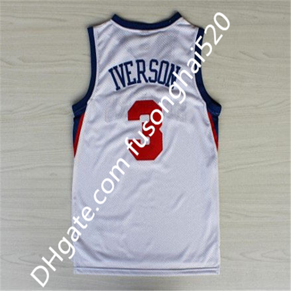 Best-selling Allen Iverson Jersey 3 Allen Iverson White Black Red Rainbow Blue Split 10 Anniversary JerseyEmbroider Logo Fast Shipping