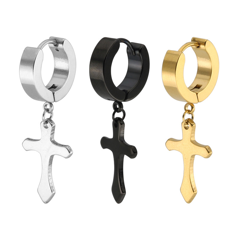 High Quality Cross Stainless Steel Charm Earrings For Women Men Gold Silver Balck Color Earring