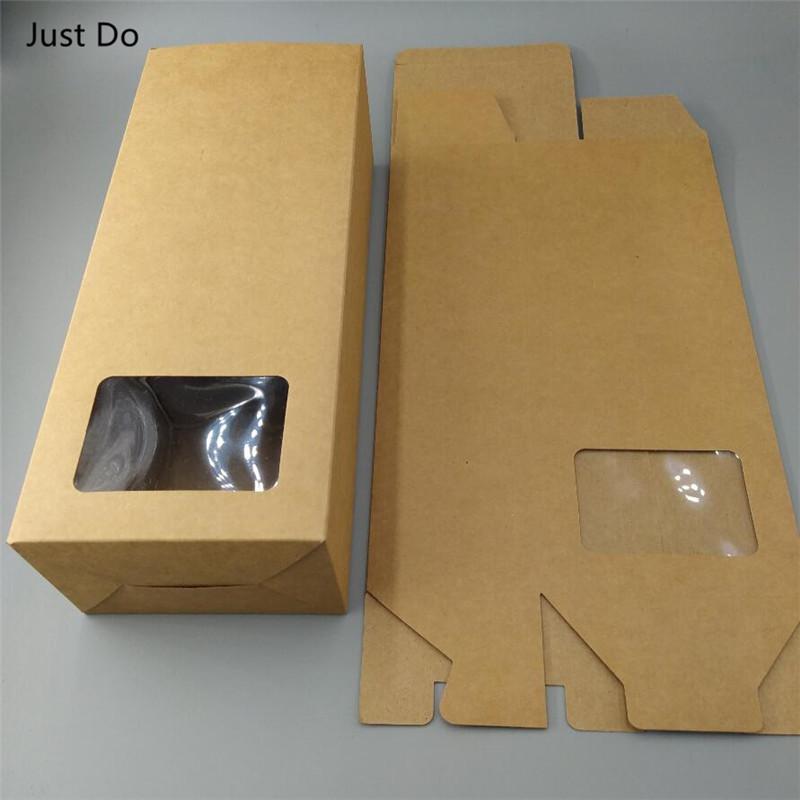 12*8*30cm Large Kraft Boxes With Clear Window Paper Gift Box with PVC Window For Packing Paper Display Boxes