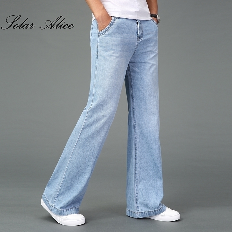 Free shipping men's new Spring and Autumn Wide-leg Jeans Flares Trousers Color Black Blue Plus Size Business Casual Pants 201111