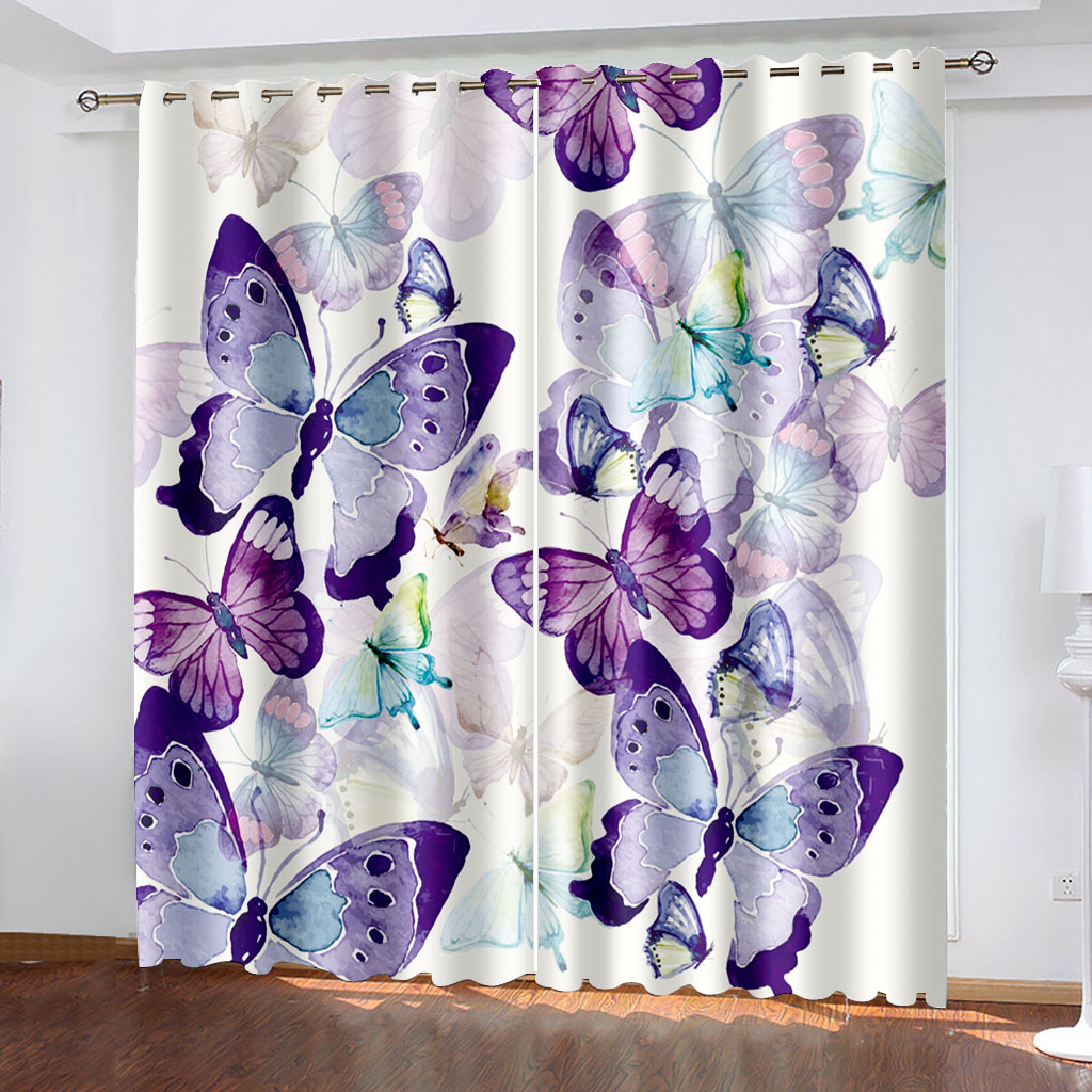 

Custom purple butterfly curtains 3D Blackout Curtains For Living room Bedding room Drapes Cotinas para sala