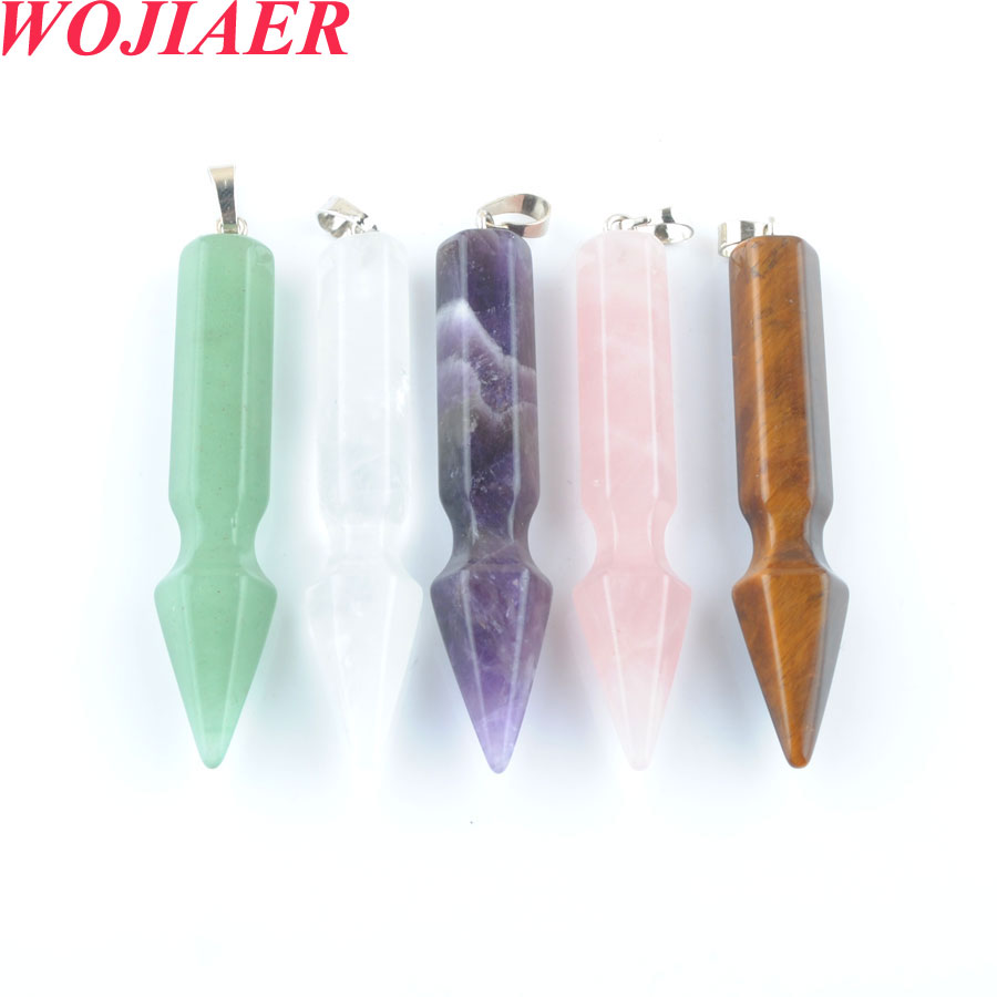 WOJIAER Natural Stone Hexagonal Column Pendant Necklace for Healing Point Women Jewelry Crystal Bullet Tiger's Eye DBO909