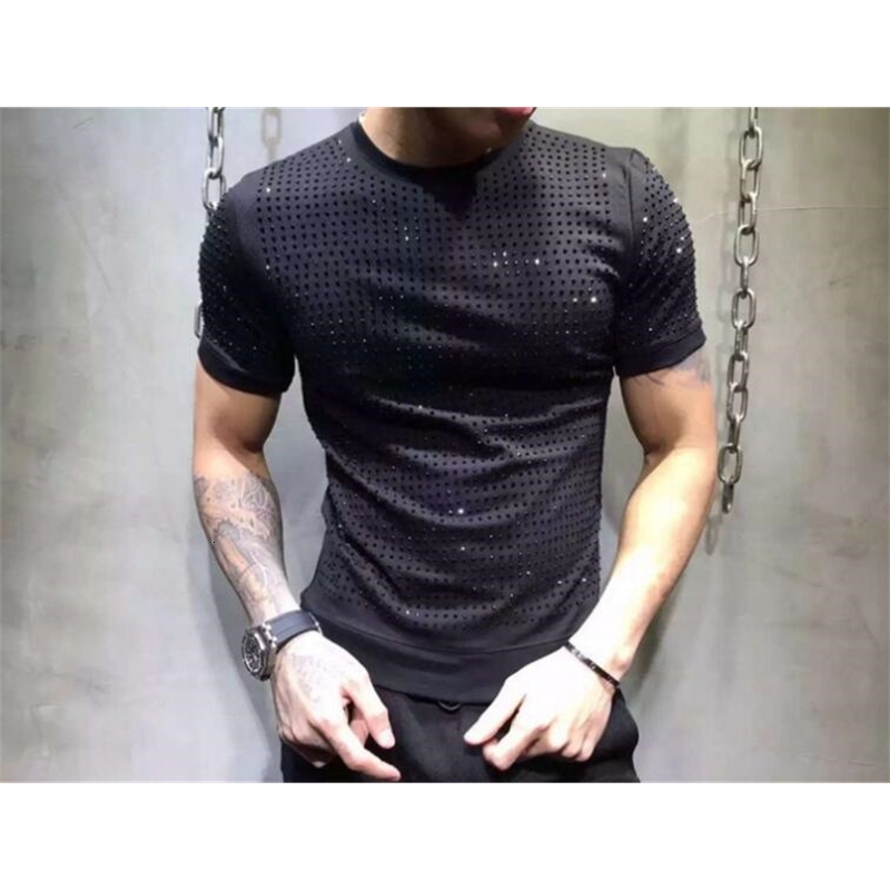 2021 New Top Quality Men Summer Drilling Slim Fit Tee Rivet Full Drill Male Short Sleeved Tshirt Personality Qmdz, As shown
2021 New Top Quality Men Summer Drilling Slim Fit Tee Rivet Full Drill Male Short Sleeved Tshirt Personality Qmdz, As shown