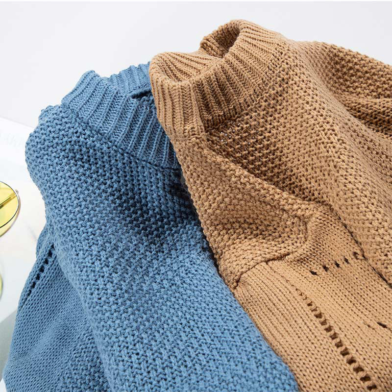 Turtleneck Hollow Out Knit Women's Sweater Pullover Winter Solid Lantern Sleeve Jumper For Women Crochet Female Sweaters 201017