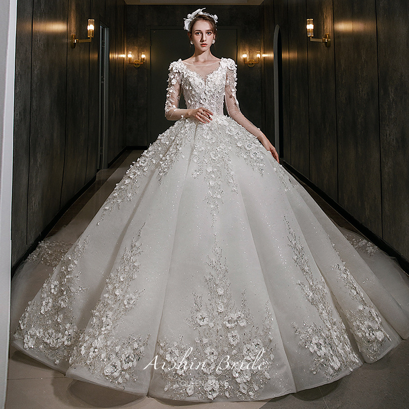 2021 Luxury Abiti Da Sposa Musulmani Profondi Con Pai Di Paci Di Pizzo A Maniche Lunghe A V Deep Auster-image