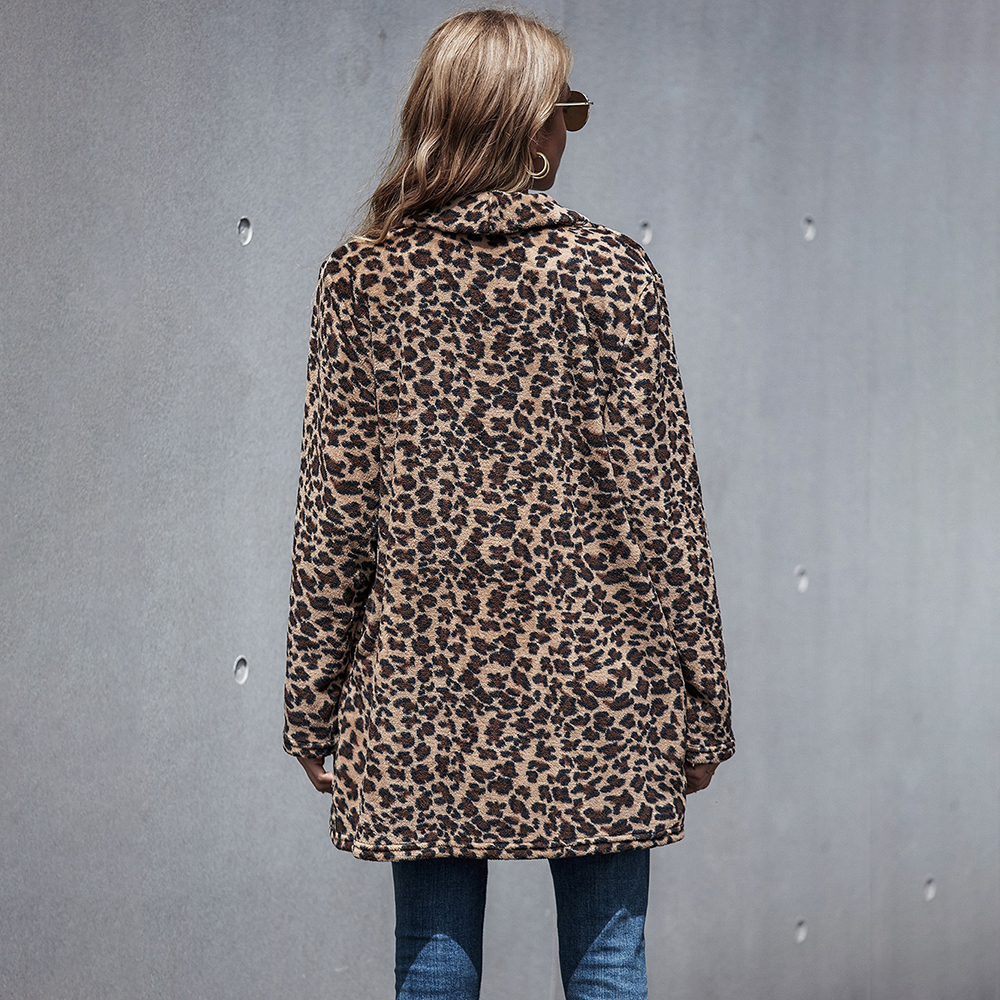 Long Jacket Women Coat Autumn Winter Faux Fur Warm Plush Clothes Vintage Leopard Cardigan Windbreaker Outwear Fall Fashion 201029
