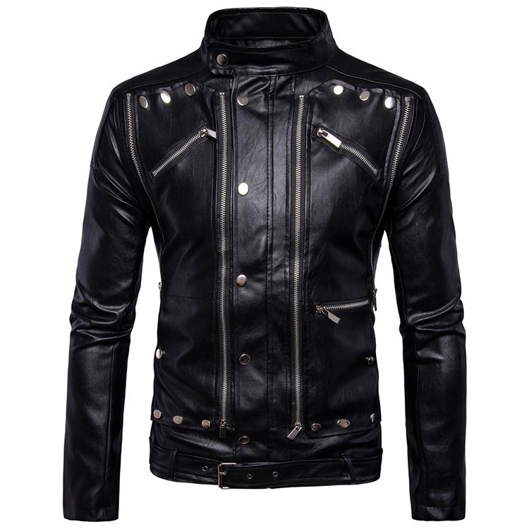 Men&#039;s Fur & Faux Mens Leather Jacket With Many Zippers Coat Biker Motorcycle Black Asian Size M-5XL от DHgate WW