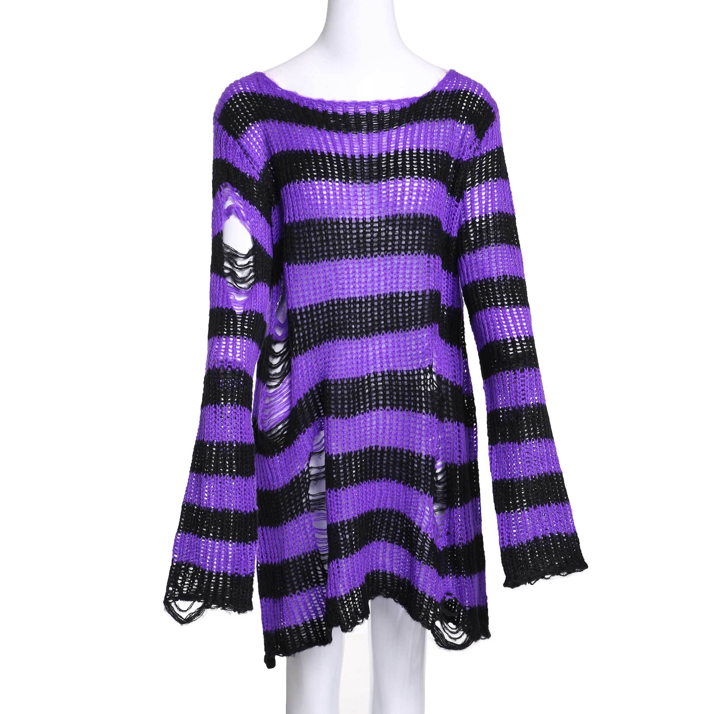 Rosetic Pullovers Striped Short Women Sweater Casual Knitwear Streetwear Jumper Gray Black Gothic Knitted Sweaters Goth 201224