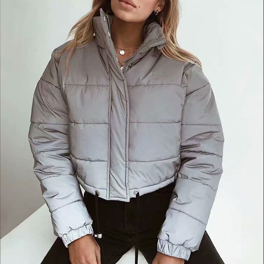 Jocoo Jolee Women Fashion Night Reflection Jacket Oversized Cotton Cropped Coat Warm Thick Overcoat Loose Zipper Outwear 201017
