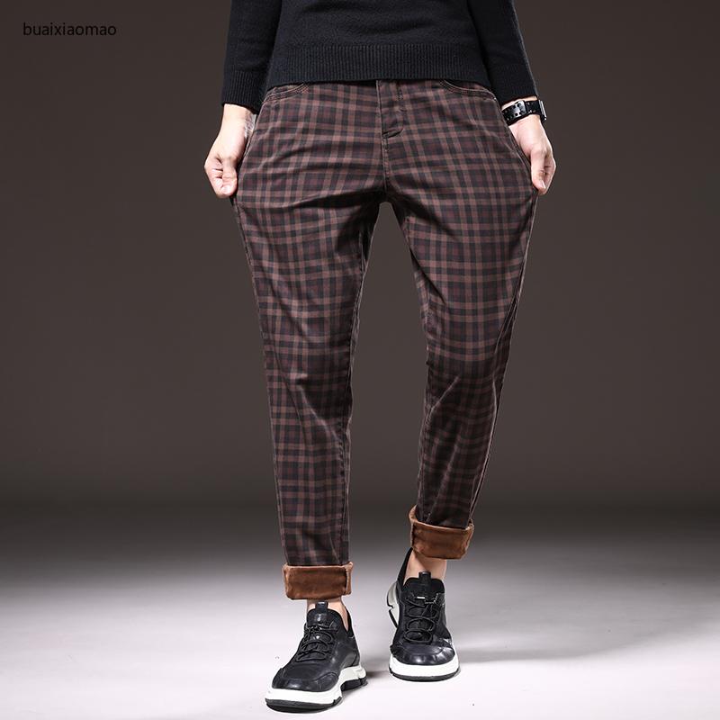 SHAN BAO Winter Warm Plus Velvet Thick Casual Pants 2021 Brand Clothing Trend Rivet Men's Fitted Fashion Plaid Pants Wine red, Black
SHAN BAO Winter Warm Plus Velvet Thick Casual Pants 2021 Brand Clothing Trend Rivet Men's Fitted Fashion Plaid Pants Wine red, Black