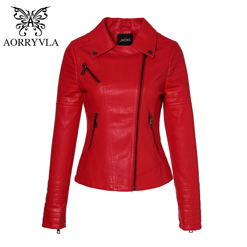AORRYVLA New Spring Autumn Women's Moto Biker Zipper Jacket Turn Down Collar Black PU Faux Leather Jacket Slim Lady Basic Coat 201028