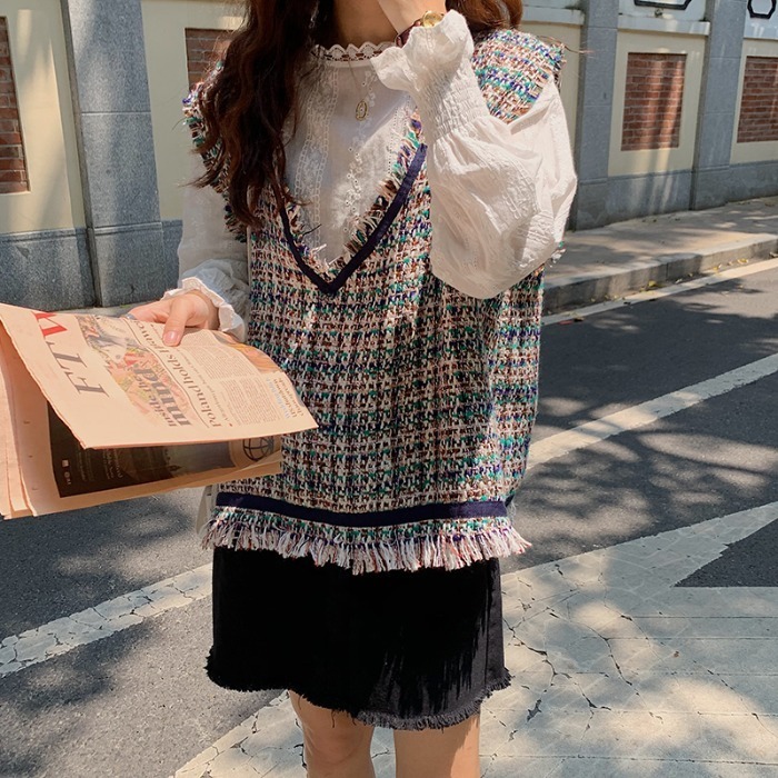 Vintage Women's Sweaters Vest Autumn Casual V-Neck Tassel Sleeveless Knitted Sweaters Female Loose Sweater Pullover 201023