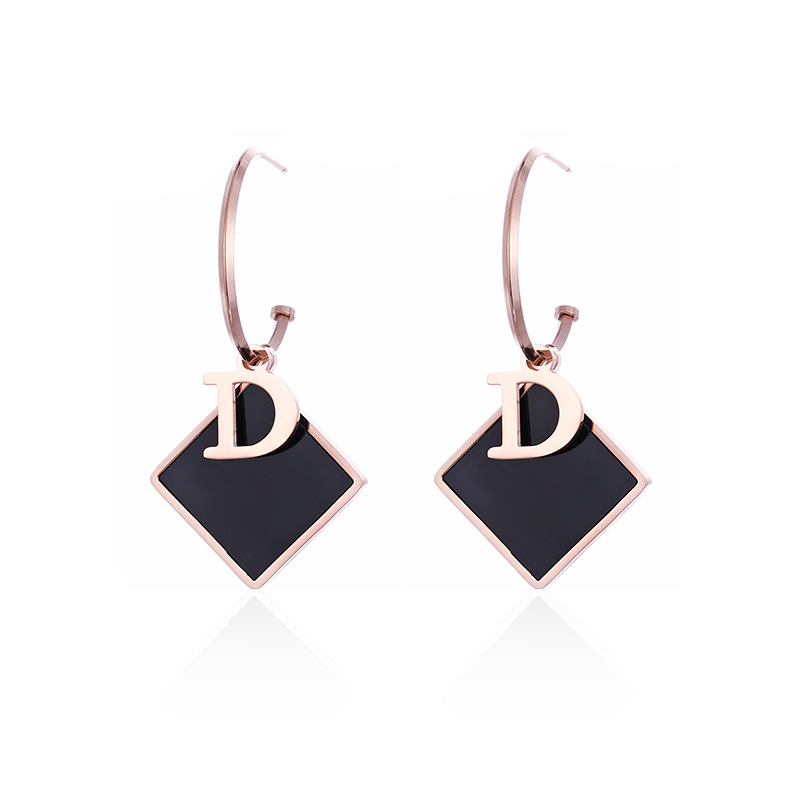 Classic Design Letter D Square Black Shell Charm Dangle Exaggerated Huggie Earrings for Women