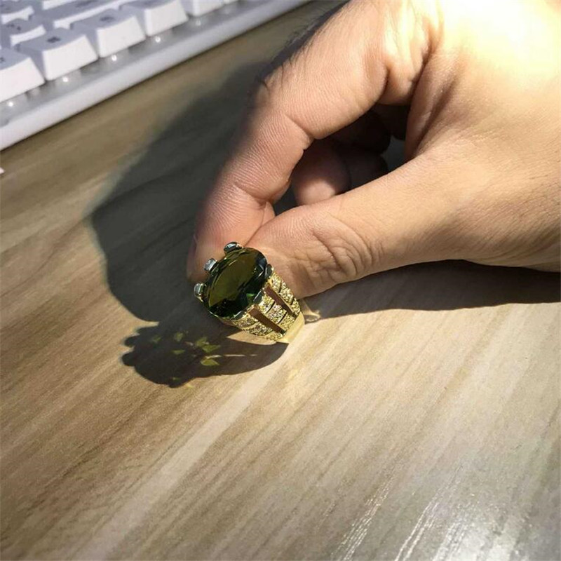 New Arrival Sparkling Vintage Jewelry 925 Sterling Silver&Gold Fill Male Oval Cut Large Ovil Gemstones Party Men Wedding Engagement Ring