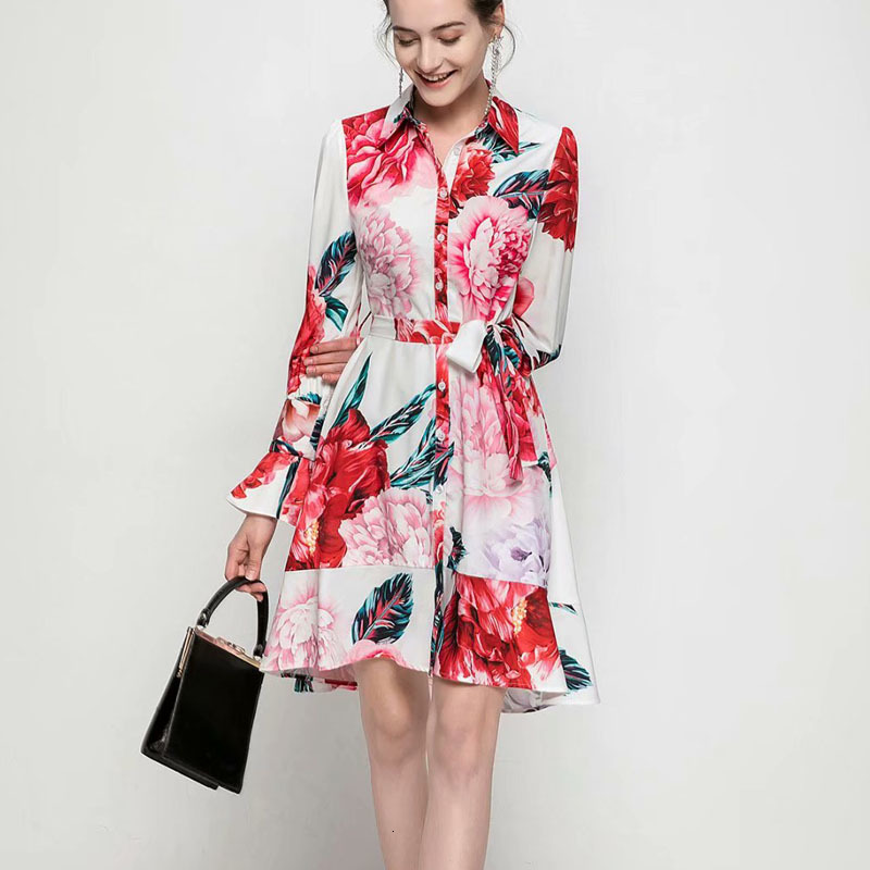 2021 Spring New Style Boho Retro Printing Flower Long Sleeve Unique Belt Breasted Shirt Dress High Quality Women's Clothes Ekk9, Multiple
2021 Spring New Style Boho Retro Printing Flower Long Sleeve Unique Belt Breasted Shirt Dress High Quality Women's Clothes Ekk9, Multiple