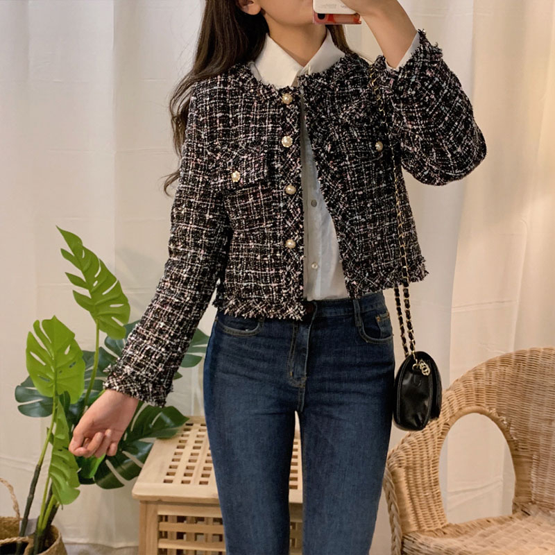 New Spring coat women Tweed Jacket high quality Small Fragrance Patchwork Jacket Women Korean Tweed Short Elegant Autumn Q4 201106