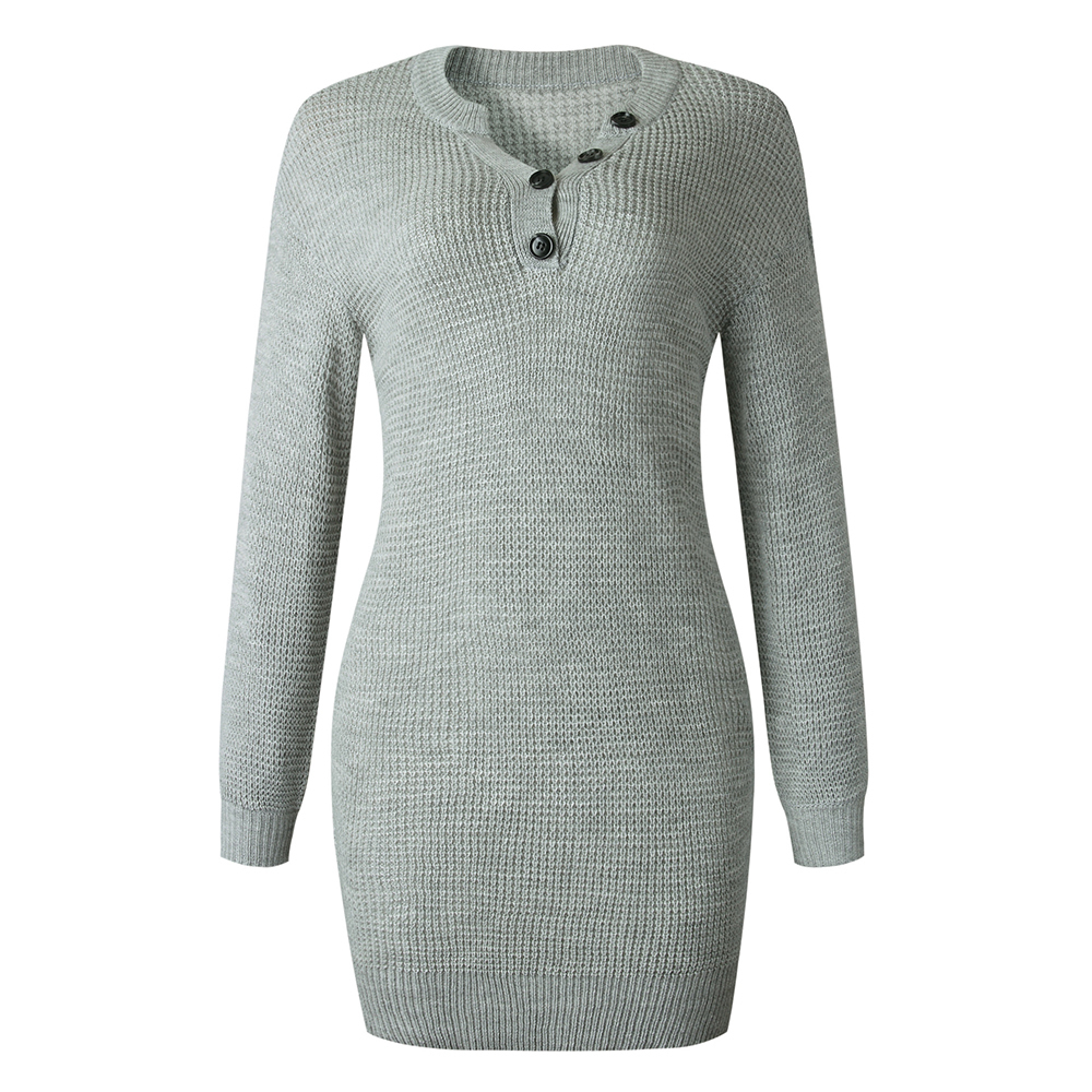 Sweater Dresses Women Autumn Winter Long Sleeve Knitted Clothes Casual Ladies Pure Black Button Slim Fit Dress Fall Fashion 201125